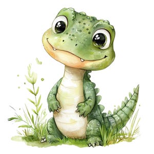 12 imágenes prediseñadas de cocodrilo, imágenes prediseñadas de cocodrilos bebés, reptiles, PNG de alta calidad, imágenes de cocodrilos lindos en acuarela, descarga digital, uso comercial