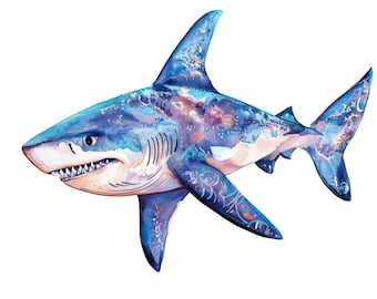 10 Shark Clipart Whimsical Sharks Clip Art Watercolor Sharks High Quality PNGs Nautical Art Digital Download Junk Journal Commercial Use