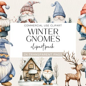 Watercolor Winter Gnomes Clipart Whimsical Festive Gnomes Clip Art Cute Winter Gnomes Clipart Holiday Gnome Illustrations Digital Download