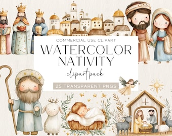 Cute Watercolor Nativity Scene Clipart Bundle Jesus Birth Holiday Clip Art Instant Download Digital Download Three Kings Mary Virgin