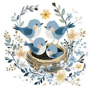 10 oiseaux bleus Clipart oiseaux scandinaves Folk Art Clip Art printemps bleu oiseau PNGs téléchargement numérique Junk Journal usage Commercial nid d'oiseau
