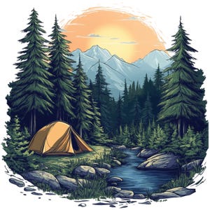 13 Mountains Campsite Clipart Mountain Sunrise Clip Art Camping High Quality PNGs Hiking Digital Download Junk Journal Commercial Use