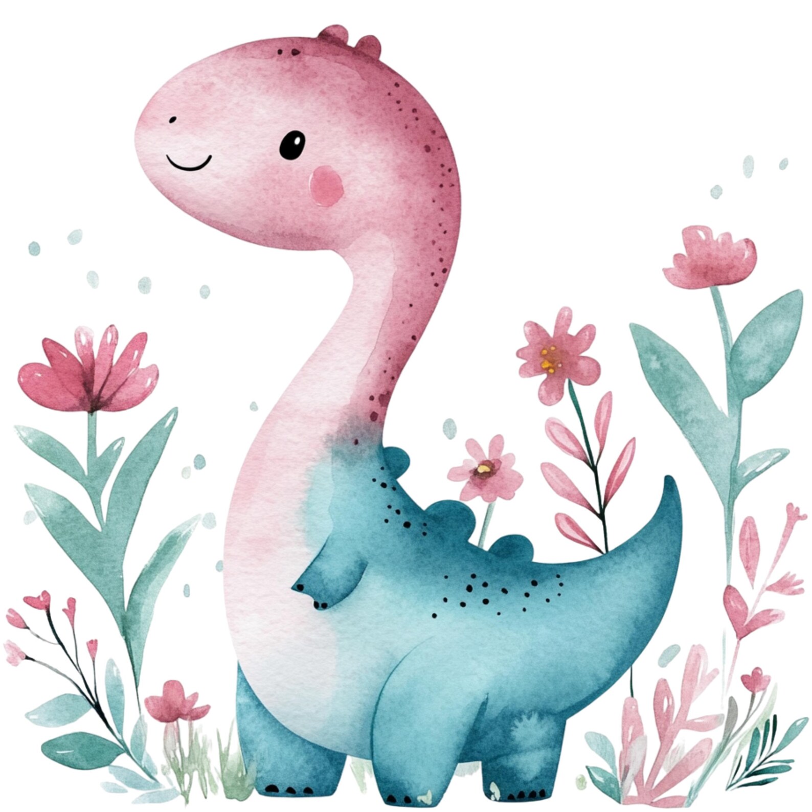 14 Spring Dinosaur Clipart Watercolor Floral Dinos Clip Art Dinosaur ...