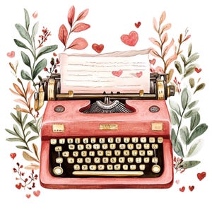 11 Clipart di macchine da scrivere vintage di San Valentino San Valentino scandinavi PNG ad alta risoluzione Macchine da scrivere retrò di San Valentino Grafica di arte popolare per il giorno di San Valentino