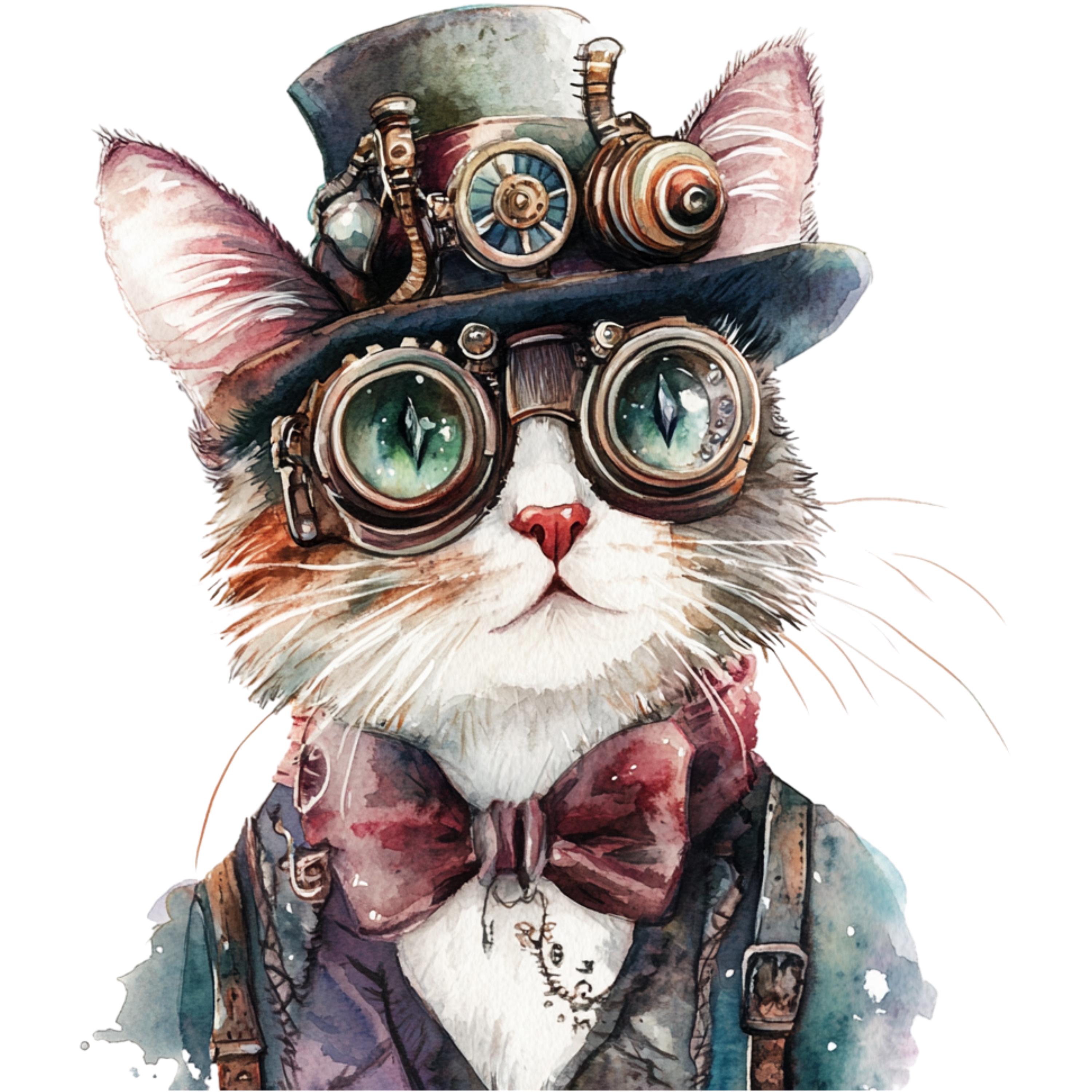 13 Steampunk Cat Clipart Watercolor Steampunk Cats Clip Art Victorian ...