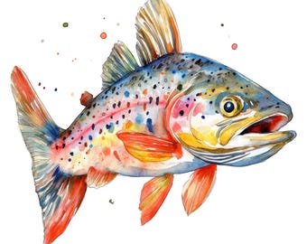 12 Trout Clipart Trout Fish Clip Art Fishing High Quality PNGs Watercolor Trout Images Digital Download Junk Journal Commercial Use