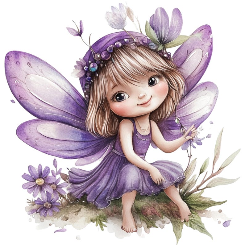 12 Fairy Clipart Purple Spring Fairies Clip Art Watercolor Fairies High ...