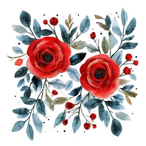 10 Red Roses Clipart Watercolor Valentines Botanical Clipart Watercolor Floral Clip Art High Quality PNGs Digital Download Commercial use