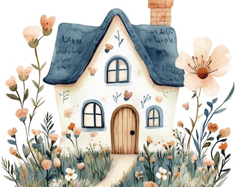 13 Spring House Clipart Spring Clip Art Spring Cottage High Quality PNGs Floral Spring House Digital Download Junk Journal Commercial Use