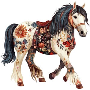 13 Pays Basque Clipart cheval basque Clip Art Espagne chevaux PNGs haute qualité cheval aquarelle téléchargement numérique Junk Journal usage Commercial
