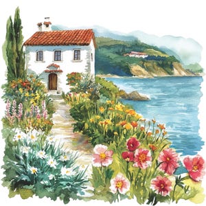 Pays basque Clipart Espagne paysage Clip Art bord de mer Art PNGs haute qualité Espagne paysage en téléchargement numérique Junk Journal usage Commercial