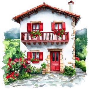 14 Cliparts do País Basco, Casa Basca, Clip Art, Espanha, Casas, PNGs de alta qualidade, Espanha, Cenário, Download digital, Diário de lixo, Uso comercial