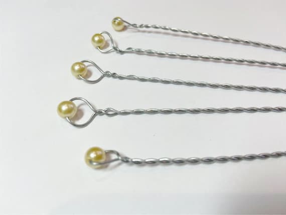 Pearl Stems 6 Wired Beads for Bouquets Glass Pearl Stems Wired Pearls Light Yellow Wired Pearls for Centerpieces & Floral Arrangement Il_570xn