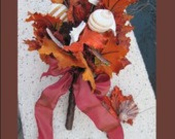Fall Wedding + Shell Bridal Bouquet + Fall Leaves + Seashells + Fall Bouquet and Boutonniere - Set + One of a Kind Il_570xn