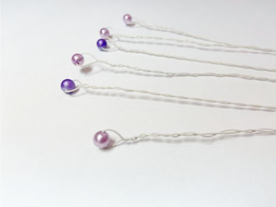 Pearl Stems 6 Wired Beads for Bouquets Glass Pearl Stems Wired Pearls Purple Wired Pearls for Centerpieces & Floral Arrangements Il_570xn