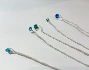 Bead Stems   5 Wired Beads for Bouquets   Swarovski Crystal  Stems   Wired Blue/green Crystals  Wired Beads  Centerpieces & Floral Stems