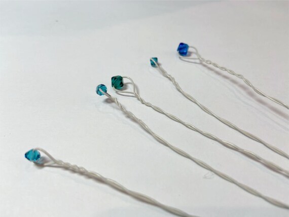 Bead Stems 5 Wired Beads for Bouquets Swarovski Crystal Stems Wired Blue/green Crystals Wired Beads Centerpieces & Floral Stems Il_570xn
