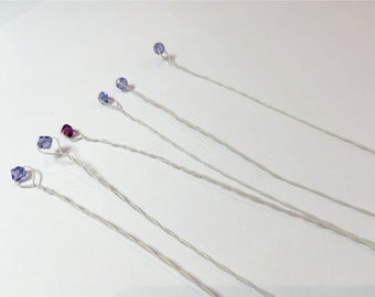 Bead Stems   6 Wired Beads for Bouquets   Swarovski Crystal  Stems   Wired Purple Crystals  Wired Beads  Centerpieces & Floral Arrangement