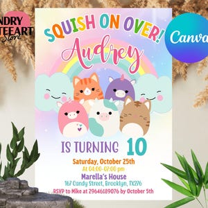 Editable Squish Birthday Invitation, Squish Invitation, Squish Birthday Party Printable, Squishy, Mallow, Girls Birthday Invite, Digital