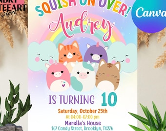 Editable Squish Birthday Invitation, Squish Invitation, Squish Birthday Party Printable, Squishy, Mallow, Girls Birthday Invite, Digital