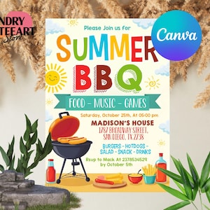 Invitación de cumpleaños con barbacoa, invitación de cumpleaños con barbacoa, invitación de cumpleaños con barbacoa editable, plantilla editable de Canva