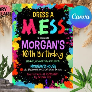 Art Party Invitation, Painting Party Invitation, Art Birthday Party Invitation, Art Craft Party, Dress for a Mess, Instant Download