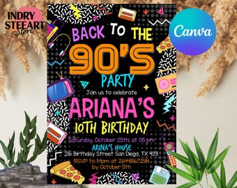 90's Birthday Invitation, 90's Party Invitation, 90's Birthday Invite, Retro Birthday Party, Mobile Invite, Printable or Digital Invite