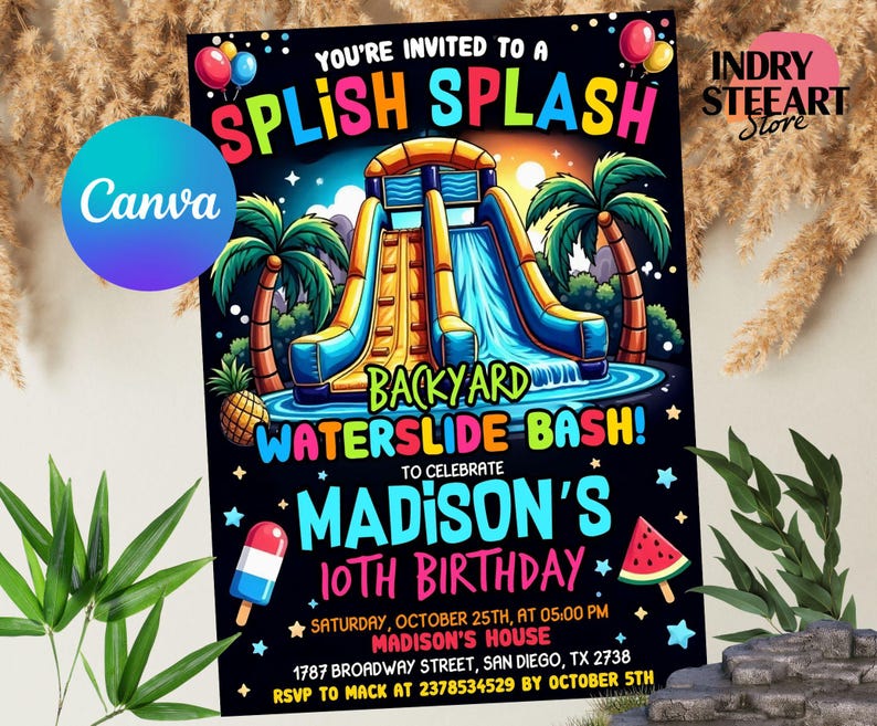 Invitations, Birthday Invitations, Instant Download, Editable Invitation, Kid Summer Birthday, Summer Pool Party, Pool Party Birthday, Pool Party Invite, Waterslide Birthday, Water Slide Party, Waterslide Bday, Printable Invite, Birthday Party, Waterslide Party, Water Slide, Water Slide Birthday, Waterslide Invite, Water Slide Invite, Splish Splash Invite, Water Slide Bash, Invitations Instant Download, Digital Download Invitation