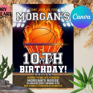 Editable Basketball Invitation Template, Basketball Birthday Invitation, Boys Girls Basketball Invite, Printable Basketball Theme Party