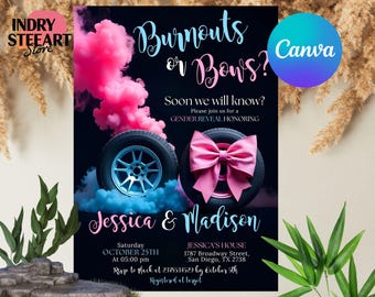 Burnouts or Bows Gender Reveal Baby Shower Invitation, Boy or Girl, He or She Gender Reveal Invite, Burnouts or Bows invitation, Digital