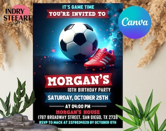Editable Soccer Birthday Invitation Template, Printable Birthday Party Invitations, Digital Kids Party Invite, Instant Download