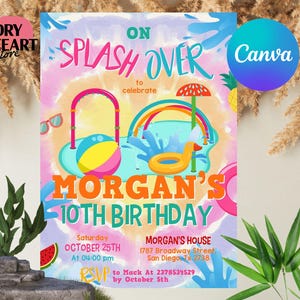 Splash Pad Party Invitation, Splish Splash Invitation, Water Park Party Invitation, Download Splash Party Invitation, Waterpark Invitation
