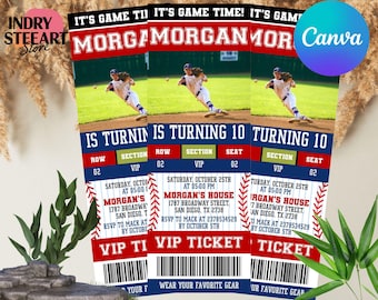 Invitation de billet de baseball modifiable, invitation de fête d'anniversaire de baseball, invitation de fête de sport, fête d'anniversaire de style sport, téléchargement immédiat