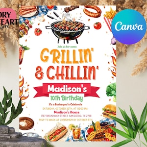 Editable Bbq Birthday Invitation, Barbeque Birthday Invitation, Bbq Invitation, Bbq Birthday Invitation, Canva Template