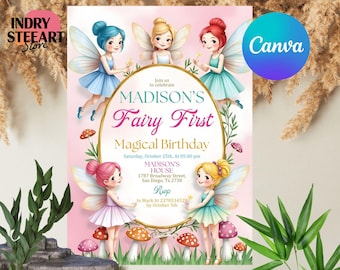 Editable Fairy Birthday Invitation Template, Enchanted Whimsical Garden Forest Girl Invite, Floral Magical Princess Party, Digital Download