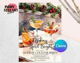 Inbjudan till cocktailparty på jul, inbjudan till cocktailparty på jul, ljusa upp stämningar, inbjudan till vuxen, mall för Canvas