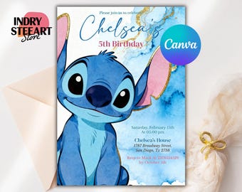 Editable Stitch Birthday Invitation, Editable & Printable Template, Cute Stitch Party Invite, Canva Template, Instant Download, Canva invite