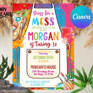 dress for a mess party invitation template Customizable Art Themed Party Invitation | Dress For A Mess Birthday Party Invite