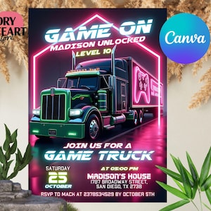Video Game Birthday Invitation Digital Download, Video Game Truck Birthday Party Invitation Instant Digital Download, Gamer Birthday Invite