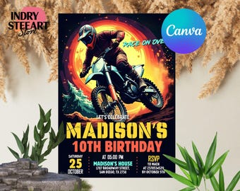 Motocross Birthday Invite, Dirt Bike Birthday Invitation, Dirt Bike Adventure Invite, Motorbike Invite, Instant Download,Editable CANVA