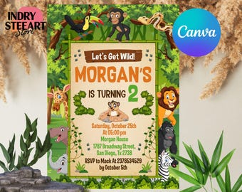 Invito Di Compleanno Safari, Invito Di Compleanno Wild One, Invito Alla Prima Festa Di Compleanno Degli Animali Della Giungla, Tema Del Primo Compleanno Del Ragazzo - 35E - Italia - Foto 7