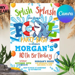 Editable Shark Pool Party Invitation, Shark Birthday Invitation, Shark birthday, Shark Party, Digital Invitation