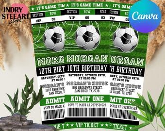 Soccer Ticket Birthday Invitation, Football Ticket Invite Template, Soccer Party Kids, Digital Editable Printable, Instant Download