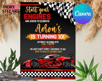 Editable Race Car Birthday Invitation, Race Car Invitation, Race Car Party Invitation, Racing Invitation with CANVA