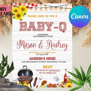 Baby-Q Baby Shower Invitation, Baby Q Backyard Couples Baby Sprinkle, Baby BBQ Party Template, Printable Instant Download