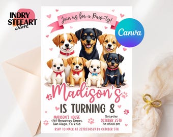 Editable Dogs Birthday Party Invitation, Puppy Birthday Party Animal Invite, Calling All Pawty Animals, Printable Template Instant Download