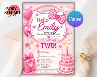 Cat Birthday Invitation 5x7, Personalized Kittens Invite (Digital Download)