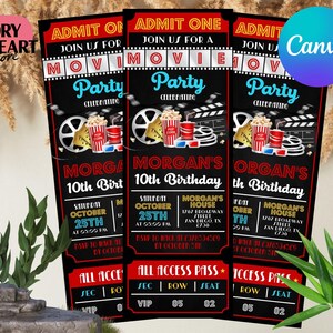 Editable Movie Ticket Birthday Invitation, Movie Party Ticket, Movie Night Invitation, Movie Birthday Party Invitation