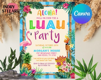 Luau Birthday Invitation, Luau Party Invitation, Luau Invitation, Hawaiian Birthday Invitation, Hawaiian Invitation, Digital Invitation