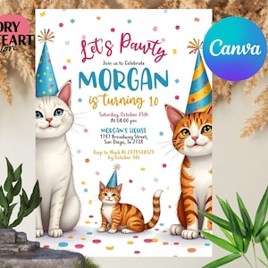 Cat Birthday Invitation, Cat Birthday Invite, Cat Birthday Invitation, Cat Invitation, Are you kitten me Invitation, Instant Download
